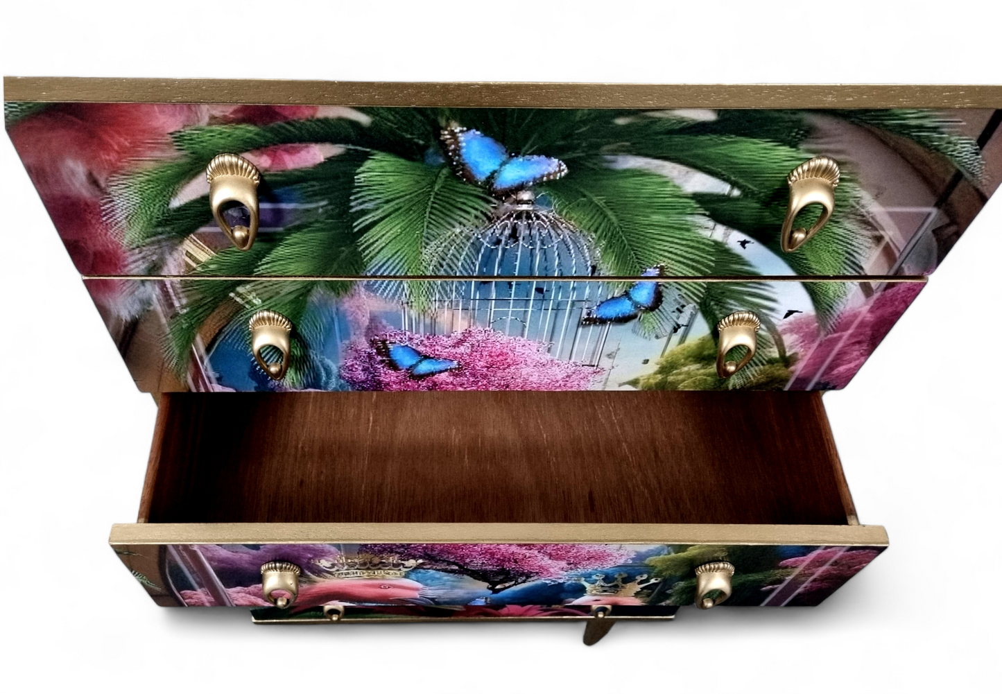 Luxury Mid Century Chest of Drawers with exclusive Paradise Lost Flamingos Decoupage