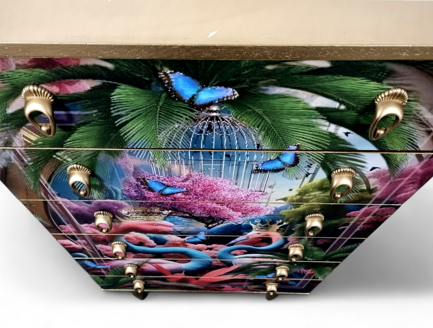 Luxury Mid Century Chest of Drawers with exclusive Paradise Lost Flamingos Decoupage