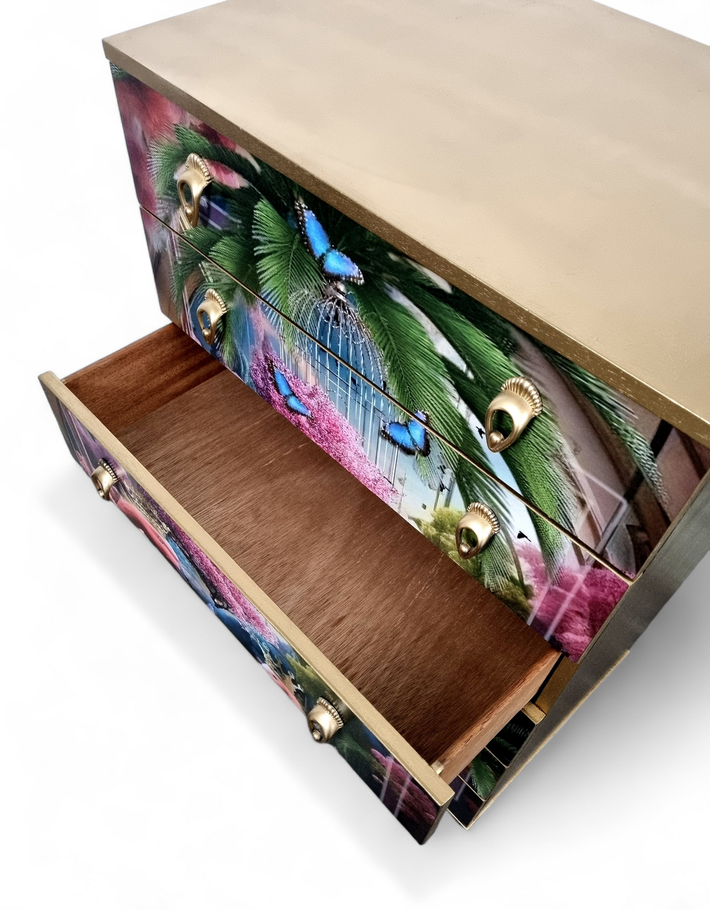 Luxury Mid Century Chest of Drawers with exclusive Paradise Lost Flamingos Decoupage