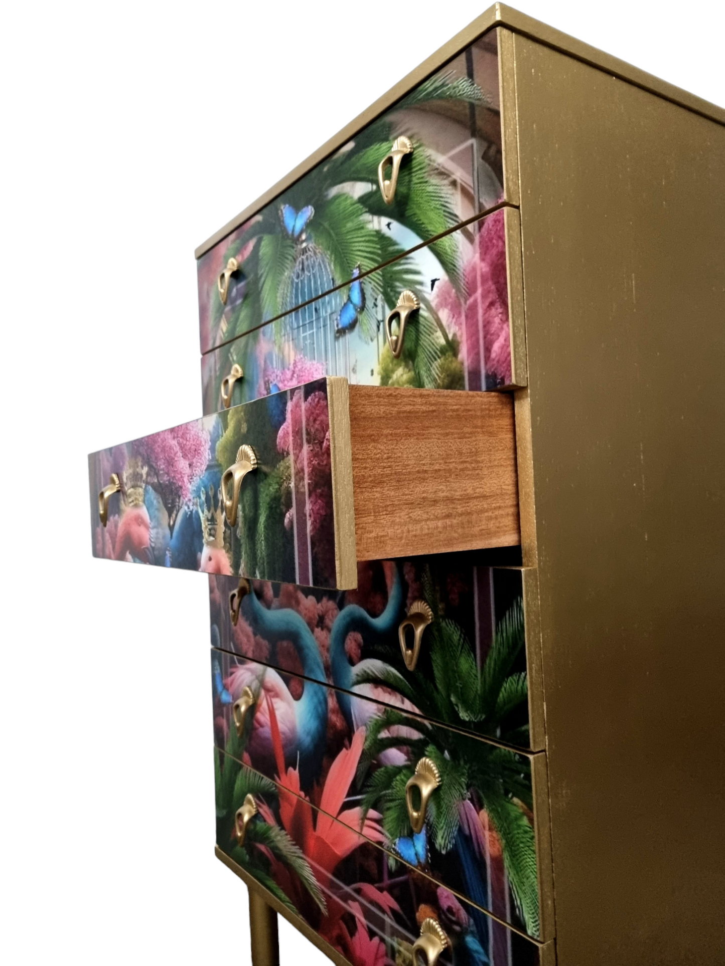 Luxury Mid Century Chest of Drawers with exclusive Paradise Lost Flamingos Decoupage