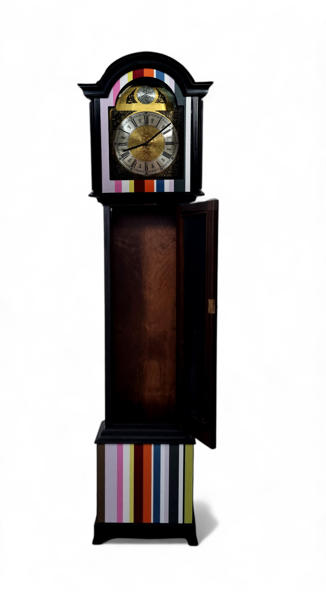 Vintage Grandfather Clock Refurbished and Decoupaged with Luxury Striped Paper