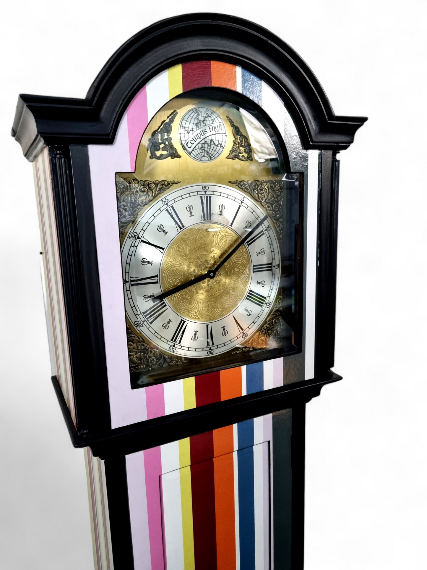 Vintage Grandfather Clock Refurbished and Decoupaged with Luxury Striped Paper