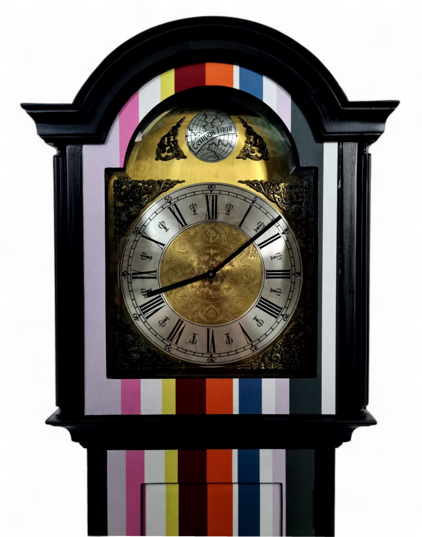 Vintage Grandfather Clock Refurbished and Decoupaged with Luxury Striped Paper