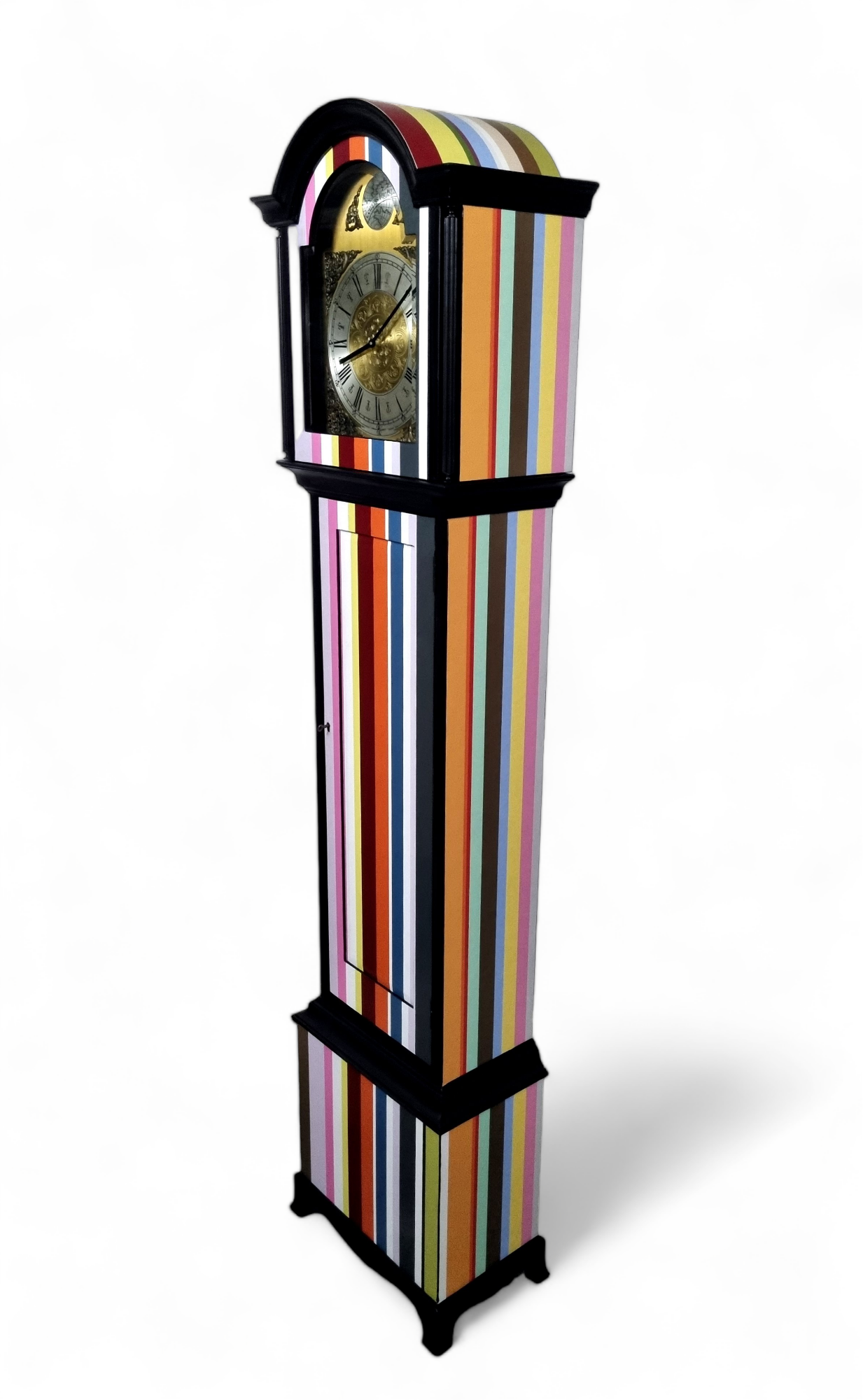 Vintage Grandfather Clock Refurbished and Decoupaged with Luxury Striped Paper