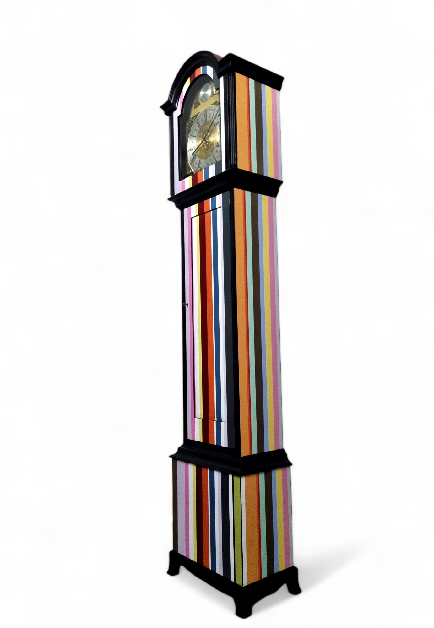 Vintage Grandfather Clock Refurbished and Decoupaged with Luxury Striped Paper