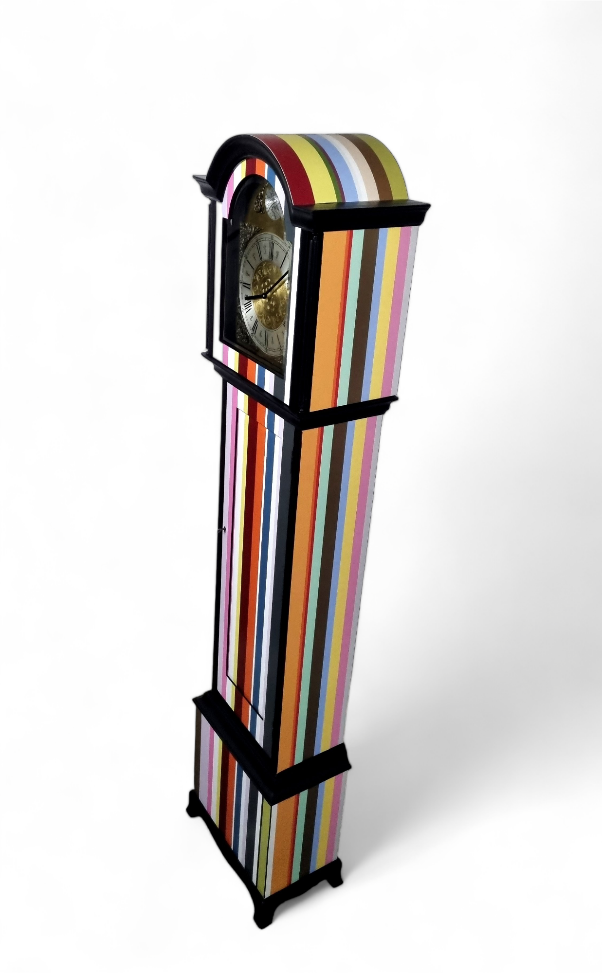 Vintage Grandfather Clock Refurbished and Decoupaged with Luxury Striped Paper