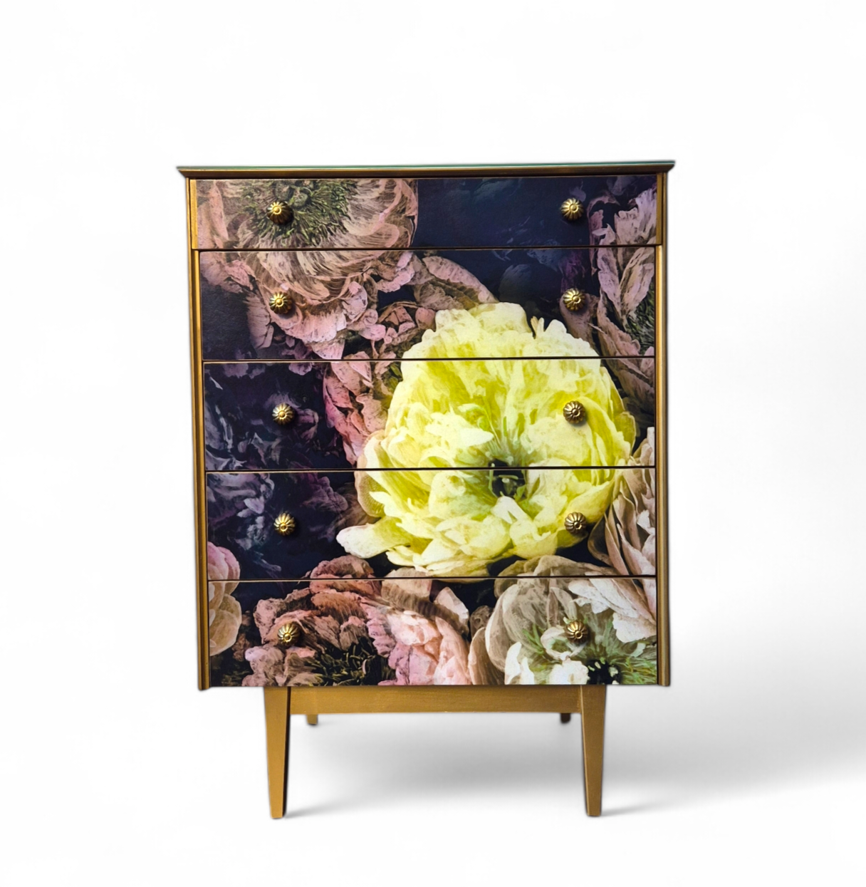 Luxury Upcycled Vintage Mid Century Chest of Drawers with Designers Guild Le Poeme De Fleurs