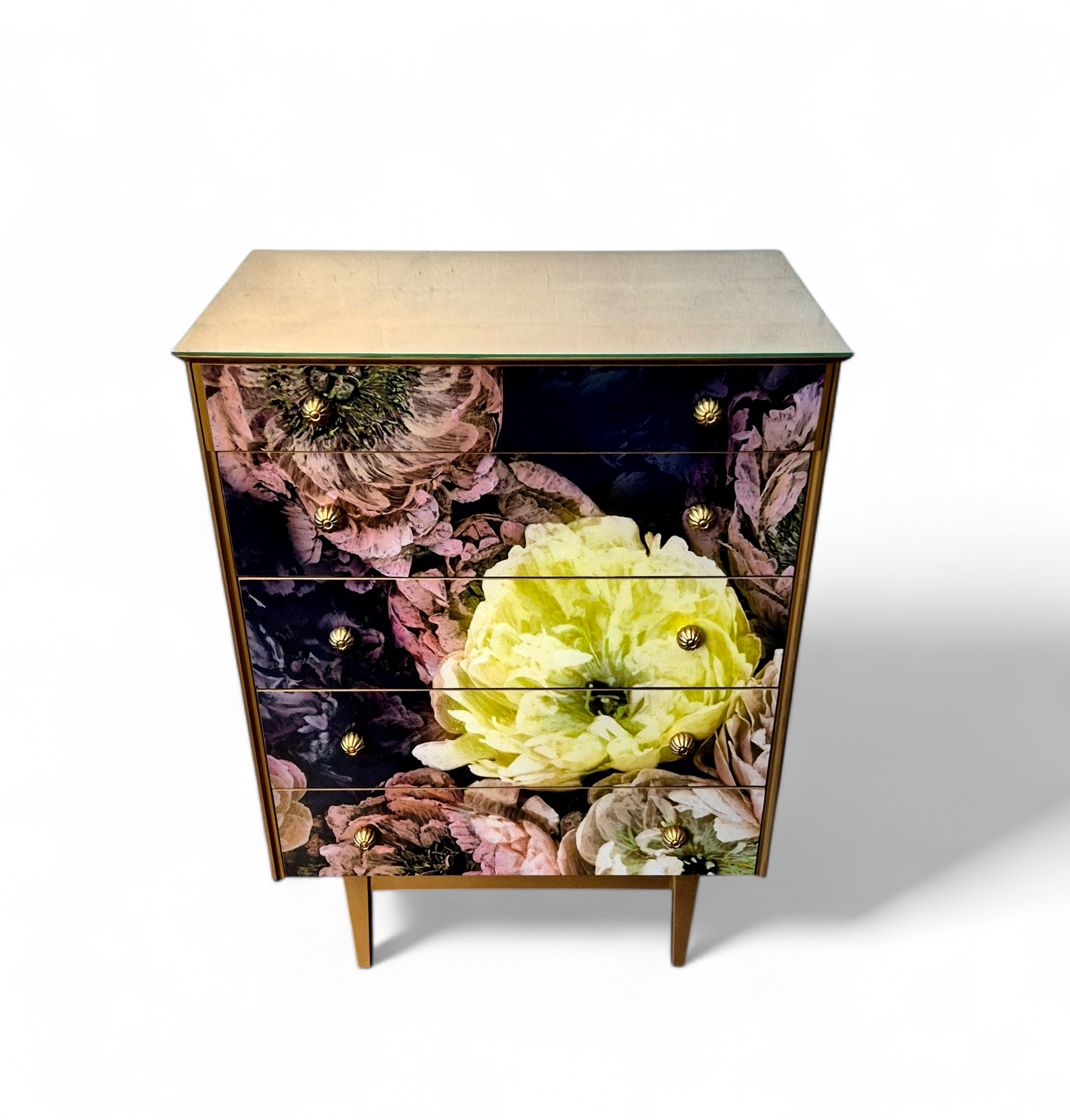 Luxury Upcycled Vintage Mid Century Chest of Drawers with Designers Guild Le Poeme De Fleurs