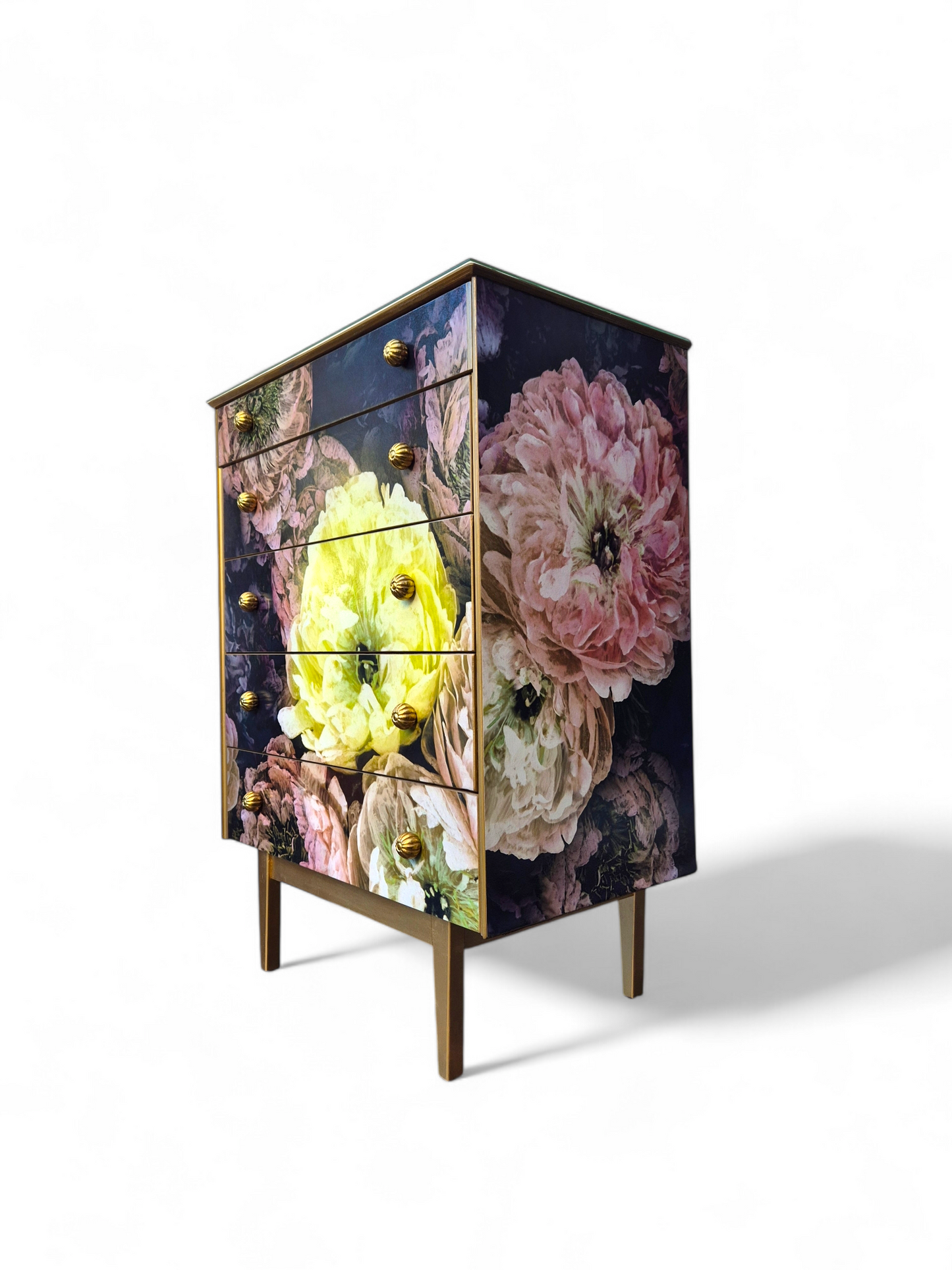 Luxury Upcycled Vintage Mid Century Chest of Drawers with Designers Guild Le Poeme De Fleurs