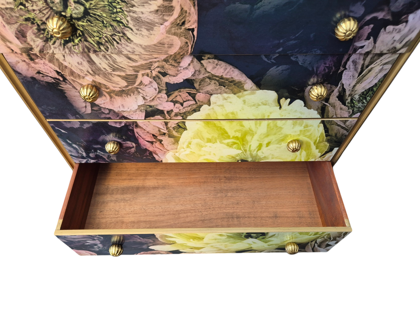 Luxury Upcycled Vintage Mid Century Chest of Drawers with Designers Guild Le Poeme De Fleurs