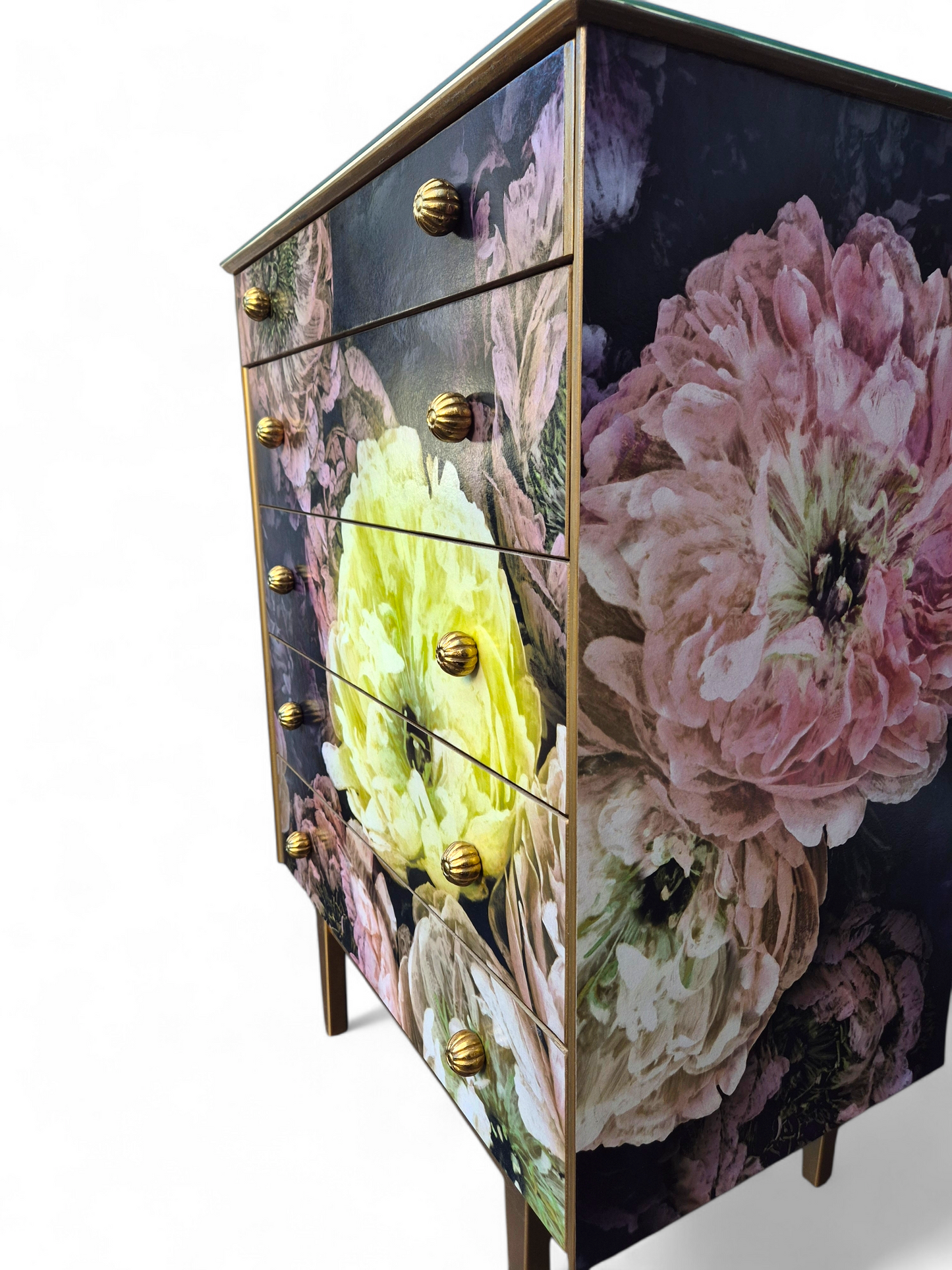 Luxury Upcycled Vintage Mid Century Chest of Drawers with Designers Guild Le Poeme De Fleurs