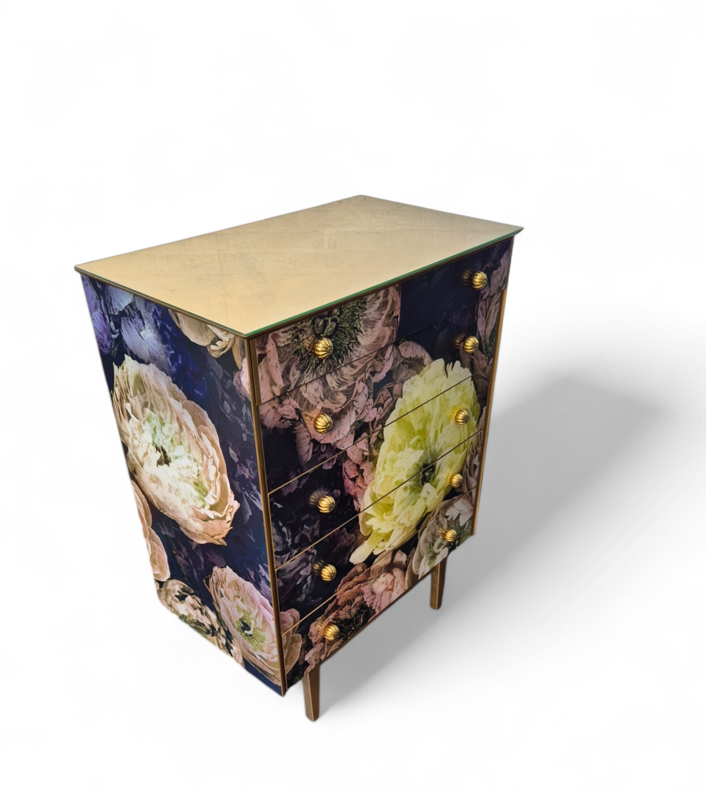 Luxury Upcycled Vintage Mid Century Chest of Drawers with Designers Guild Le Poeme De Fleurs