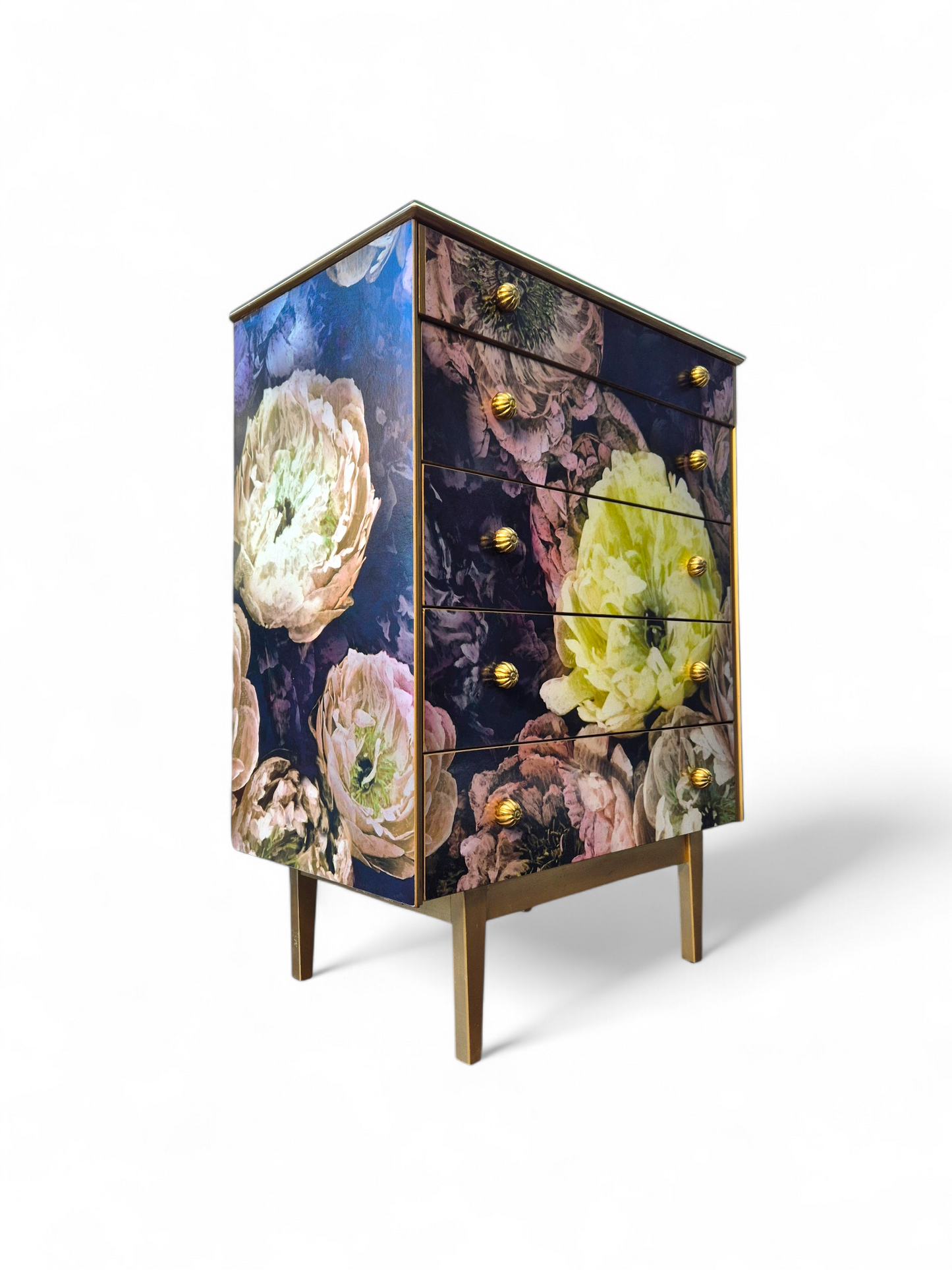 Luxury Upcycled Vintage Mid Century Chest of Drawers with Designers Guild Le Poeme De Fleurs