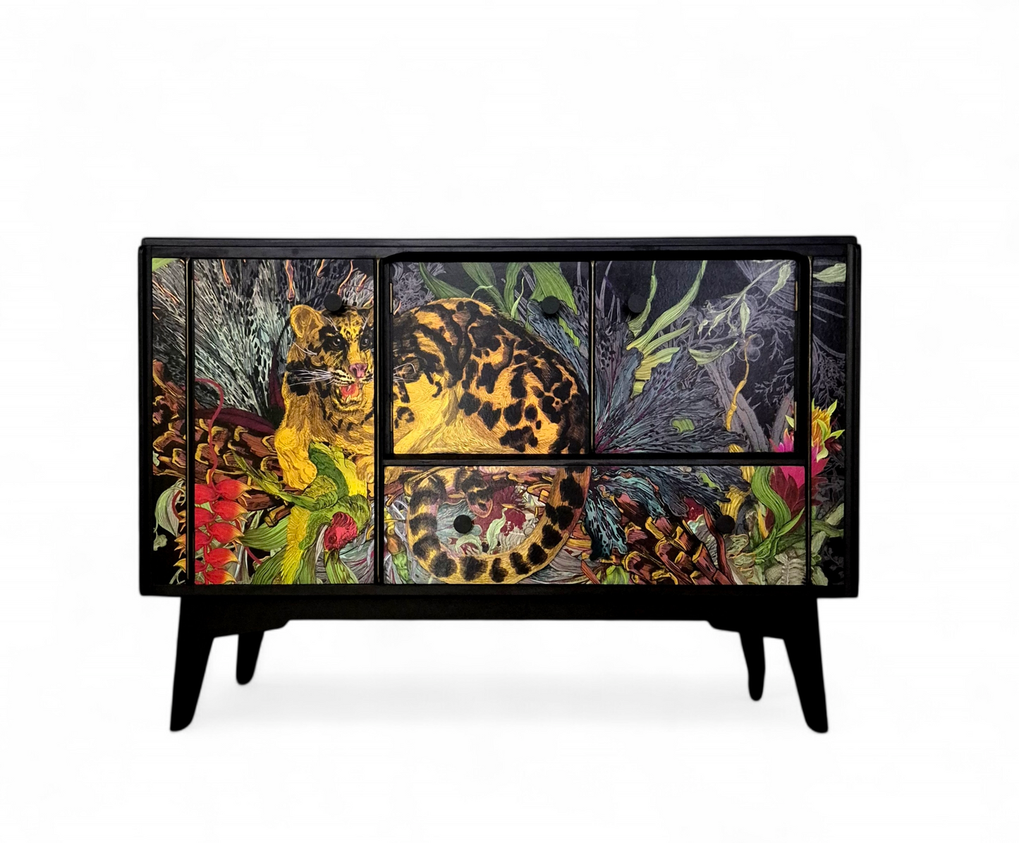 Luxury Mid Century G Plan Sideboard/ TV unit Timorous Beasties Clouded Leopard