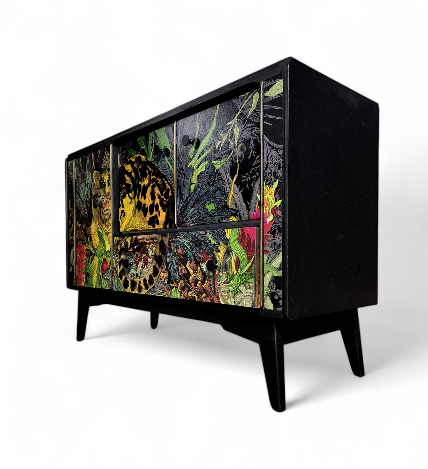 Luxury Mid Century G Plan Sideboard/ TV unit Timorous Beasties Clouded Leopard