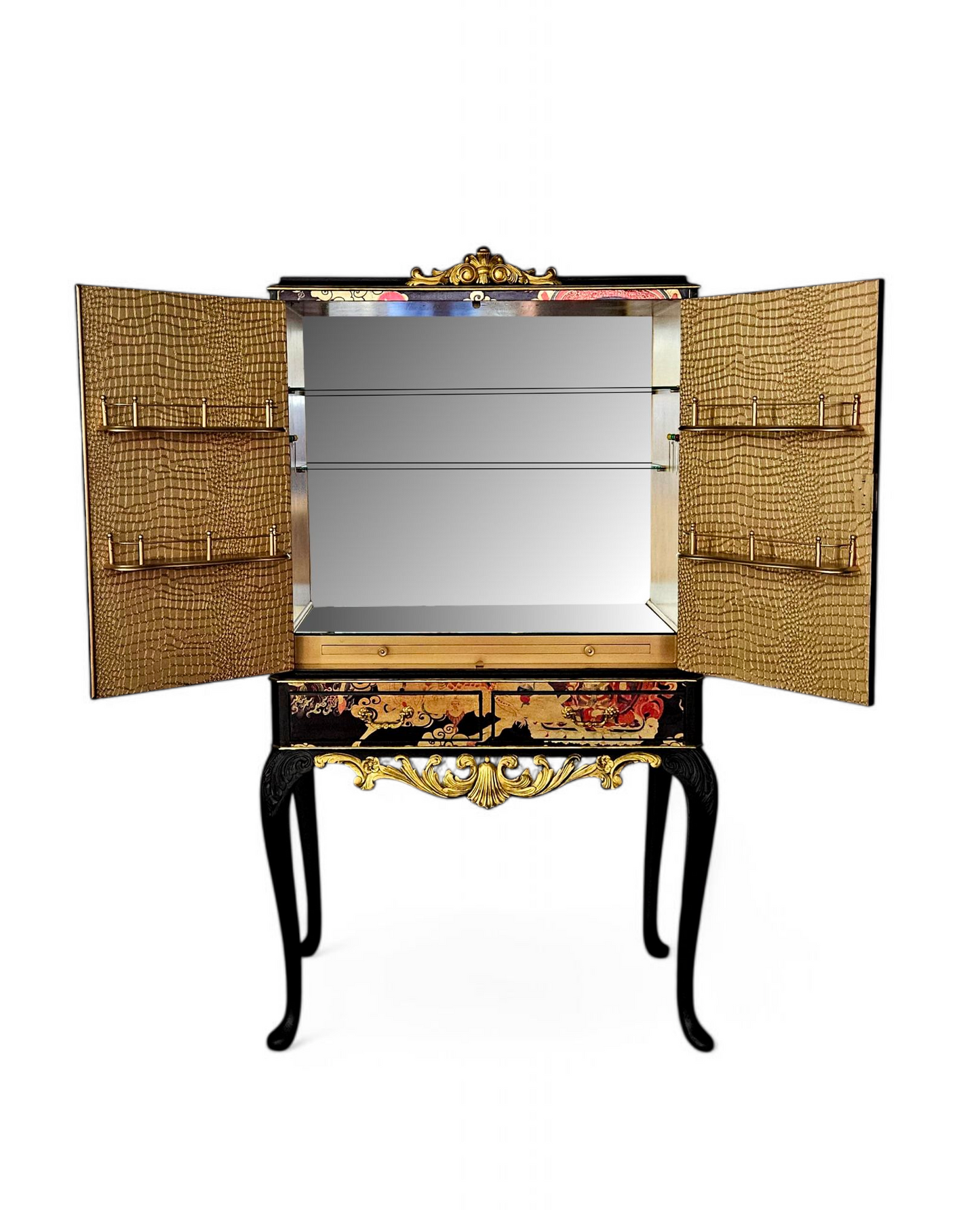 Professionally Upcycled Vintage Cocktail Cabinet with Metallic Chinoiserie Decoupage