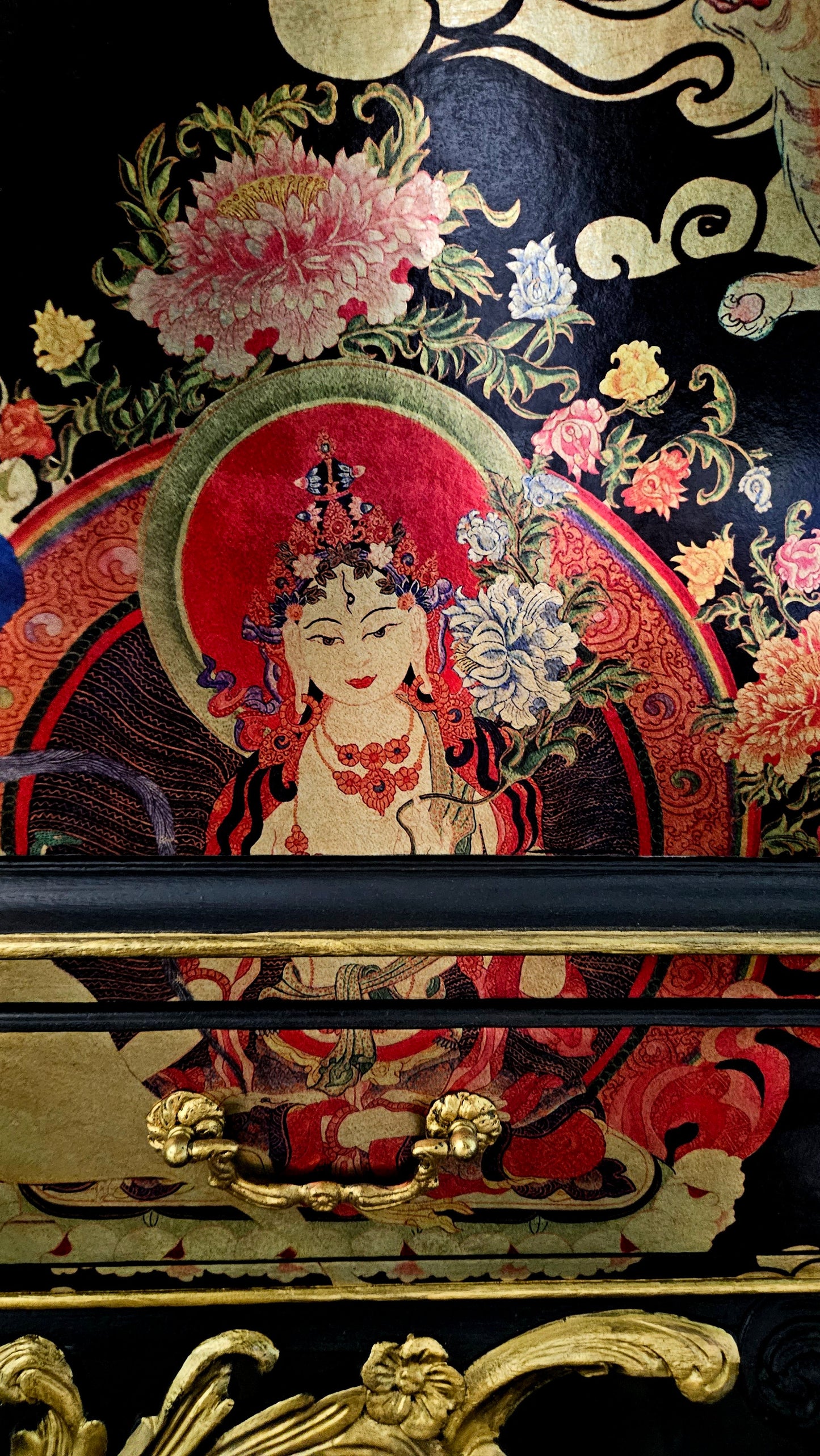 Professionally Upcycled Vintage Cocktail Cabinet with Metallic Chinoiserie Decoupage