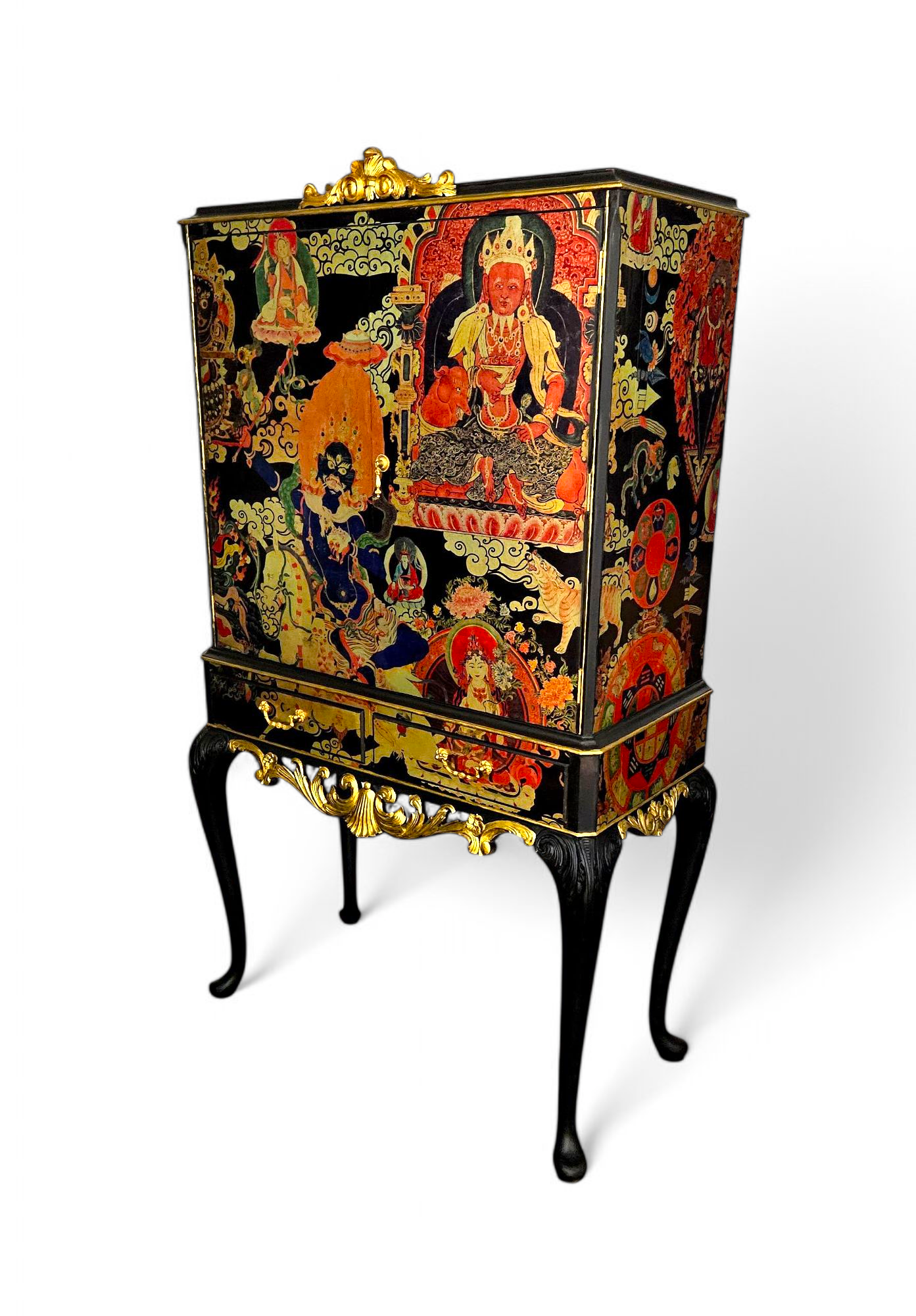 Professionally Upcycled Vintage Cocktail Cabinet with Metallic Chinoiserie Decoupage