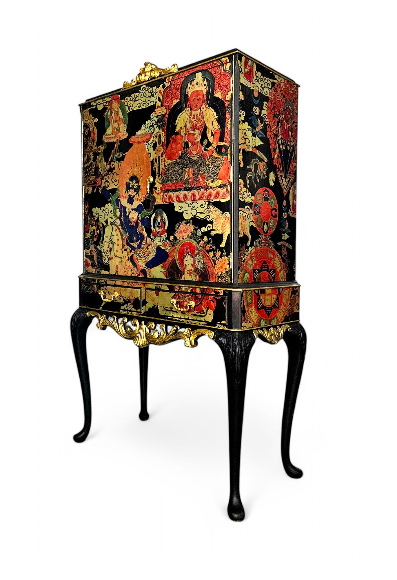 Professionally Upcycled Vintage Cocktail Cabinet with Metallic Chinoiserie Decoupage