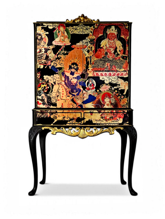 Professionally Upcycled Vintage Cocktail Cabinet with Metallic Chinoiserie Decoupage